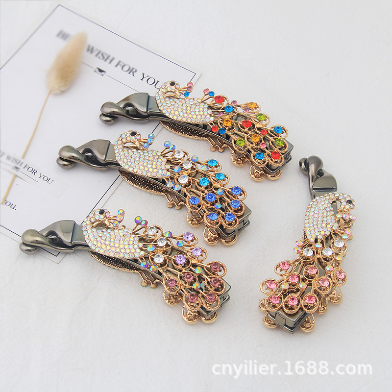  Rhinestone Barrettes Women&#039;s Crystal Ponytail Vertical Clip Korean Style Butterfly Barrettes Banana Clip Banana Hairpin