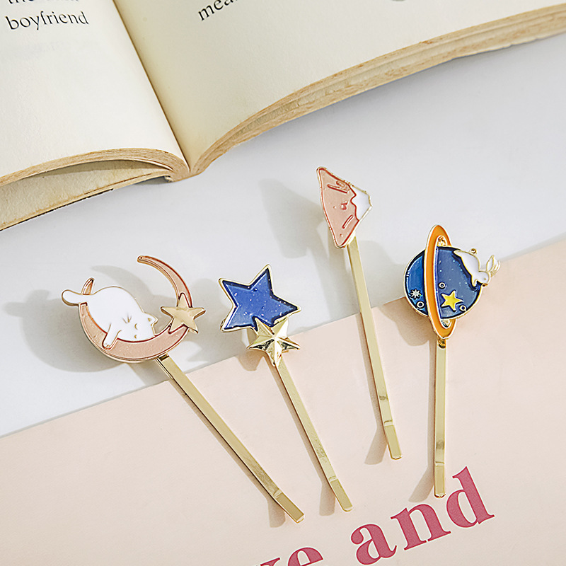 Alloy Starry Sky Blue Star Moon Barrettes Girl Heart XINGX Hairpin Moon Clip Fringe Clip Side Clip Alloy Hairpin