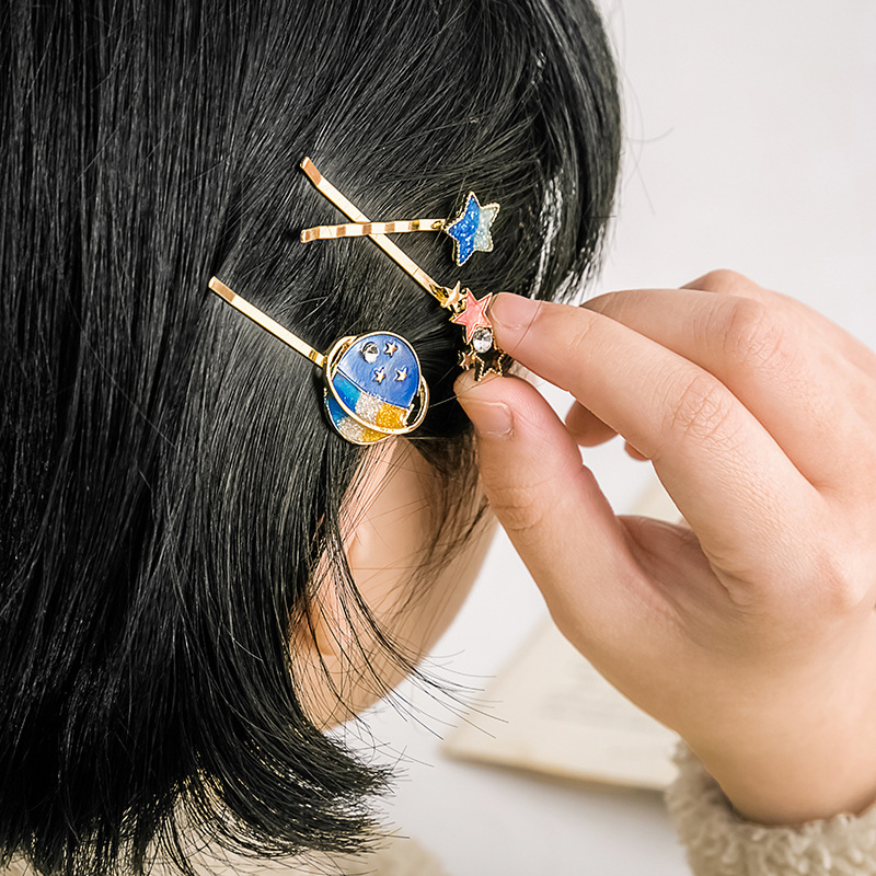 Alloy Starry Sky Blue Star Moon Barrettes Girl Heart XINGX Hairpin Moon Clip Fringe Clip Side Clip Alloy Hairpin