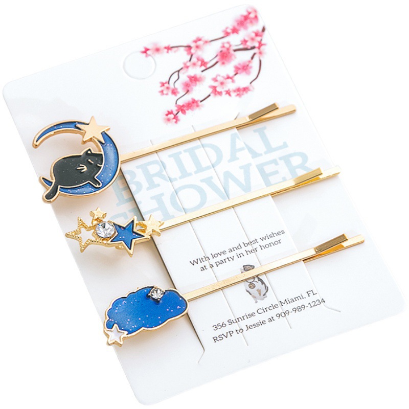 Alloy Starry Sky Blue Star Moon Barrettes Girl Heart XINGX Hairpin Moon Clip Fringe Clip Side Clip Alloy Hairpin