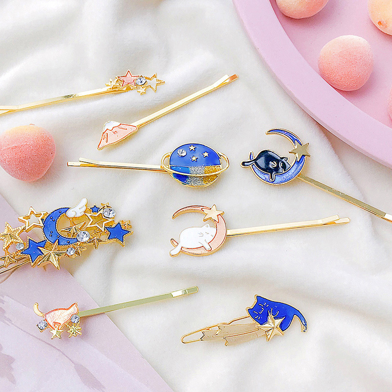 Alloy Starry Sky Blue Star Moon Barrettes Girl Heart XINGX Hairpin Moon Clip Fringe Clip Side Clip Alloy Hairpin