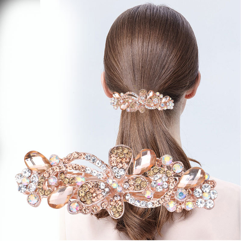 Style Rhinestone Butterfly Barrettes Head Accessories Crystal Spring Ponytail Hairpin Factory Wholesale Alloy Hairpin