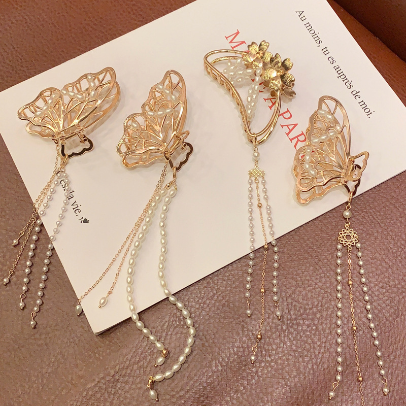 Hair Clip Women&#039;s Large Back Head Grip Tassel Hairpin Hair Claw Elegant Graceful Shark Hair Clip Headdress Alloy Hairpin