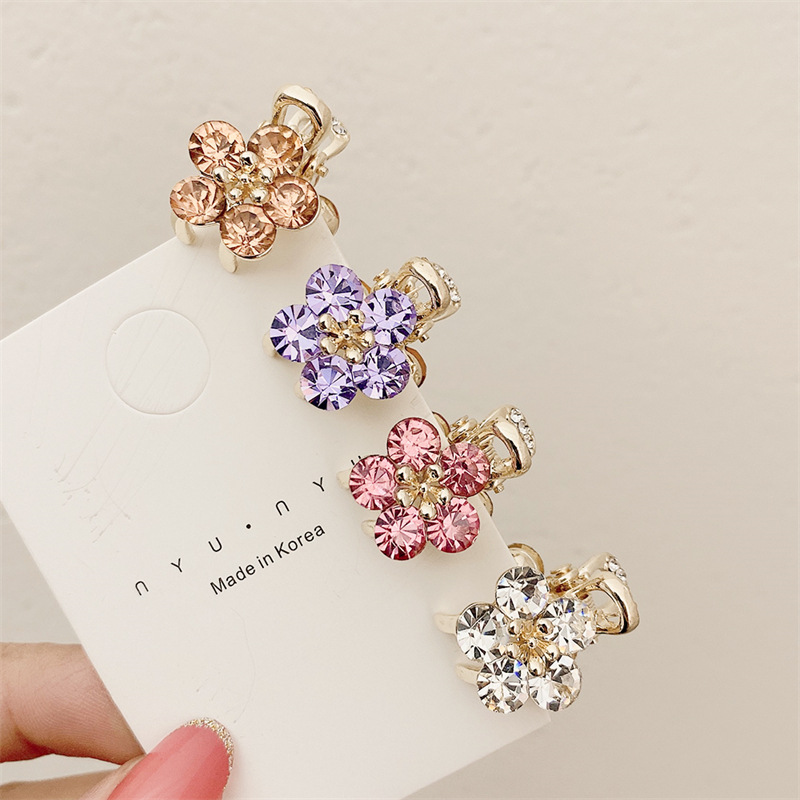 New Crystal Flowers Side Hairpin Korea Internet Celebrity Mini Temperament Top Clip Hair Accessorie Alloy Hairpins