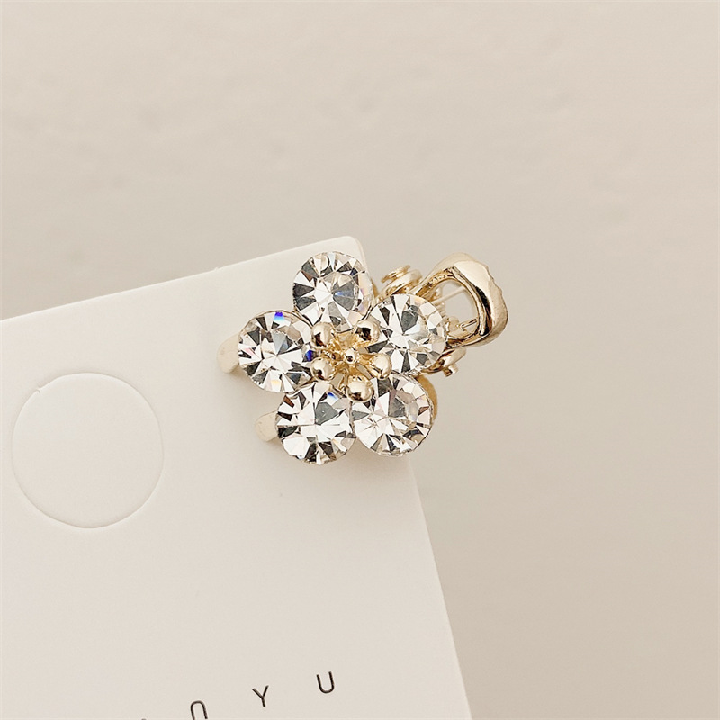 New Crystal Flowers Side Hairpin Korea Internet Celebrity Mini Temperament Top Clip Hair Accessorie Alloy Hairpins