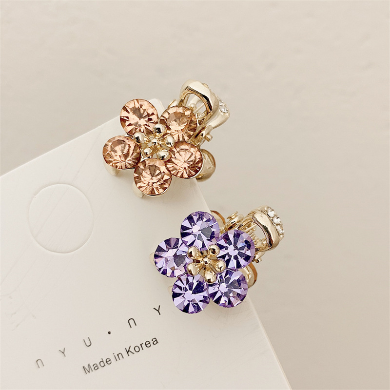 New Crystal Flowers Side Hairpin Korea Internet Celebrity Mini Temperament Top Clip Hair Accessorie Alloy Hairpins