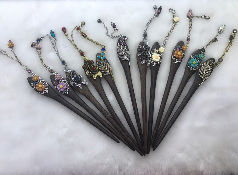 Natural Log Material Door Frame Alloy Tassel Hairpin Updo Retro Style Hairpin Han Chinese Clothing Accessories