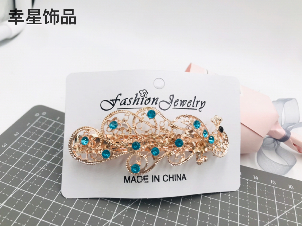 9cm Alloy Colorful Crystals Steel Clip Golden Shape Spring Clip Back Head Ponytail Hairpin Hairpin