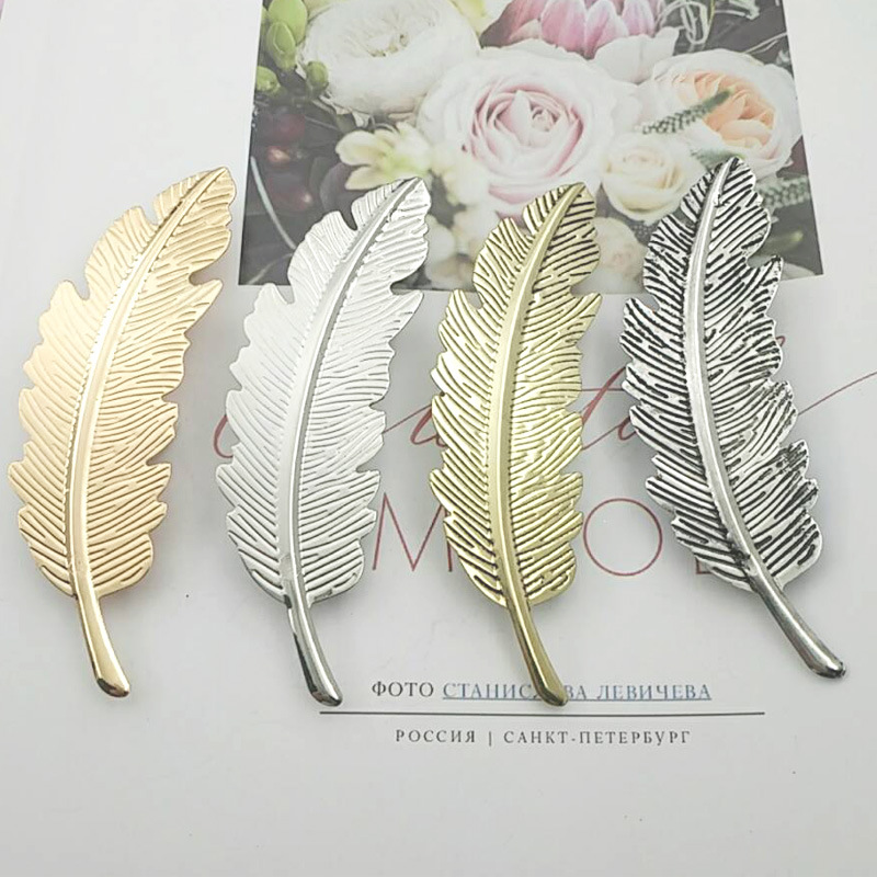 Hot Selling Popular Hair Accessories Cross-Border Retro Exaggerated Alloy Headwear Feather Hairpin Spring Side Clip Ponytail Clip Factory Straight