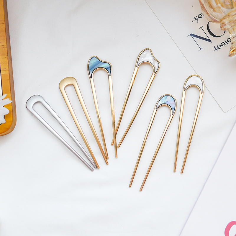 Japanese Antique Net Red Simple Metal Hair Clasp Bun Hair Band Temperament Hair Pin U-Shaped Alloy Hairpin