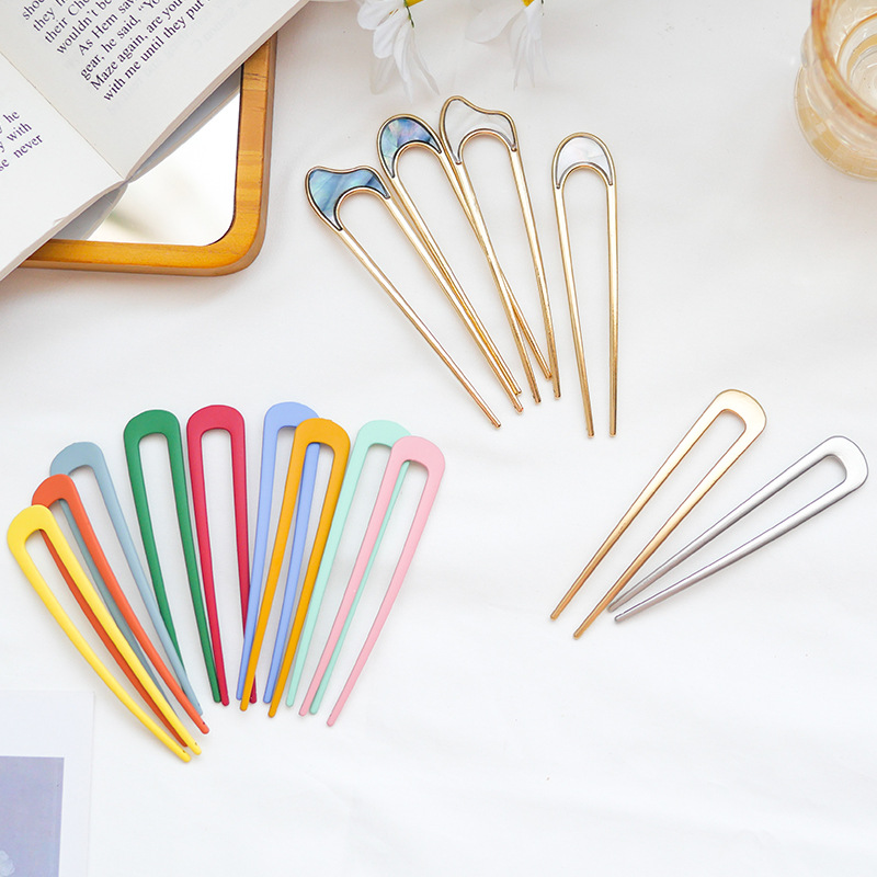 Japanese Antique Net Red Simple Metal Hair Clasp Bun Hair Band Temperament Hair Pin U-Shaped Alloy Hairpin