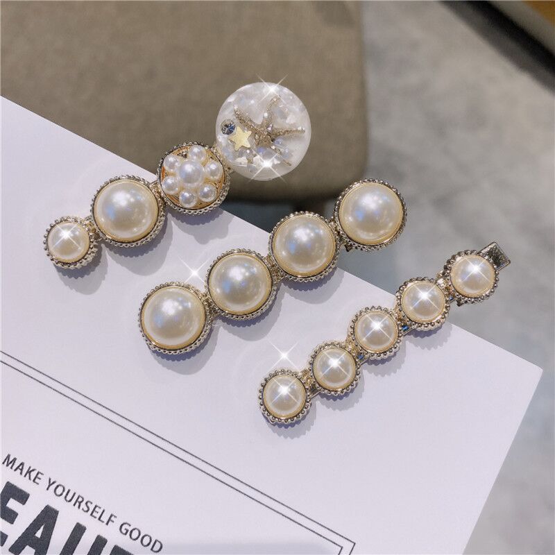 Feather Barrettes 6-Piece Set Scissors Pearl Alloy Hairpin Internet Celebrity Word Clip Grip Duckbill Clip Pearl Hairpin