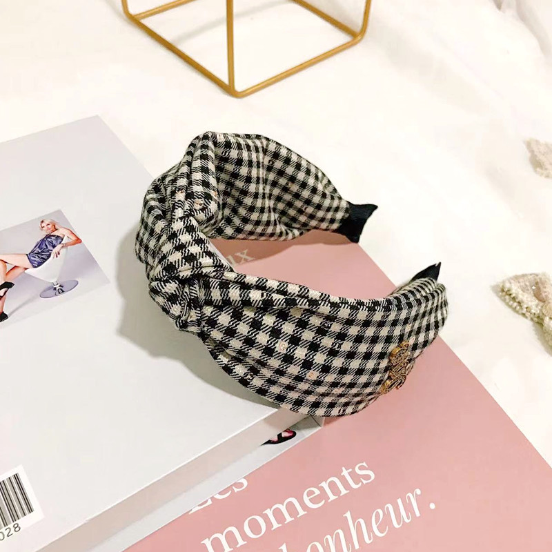 Korean Dongdaemun Alloy Accessories Plaid Headband Women &#039;S Korean-Style Versatile Retro Wide-Brim Hair Accessories Rhinestone Headband Hairpin