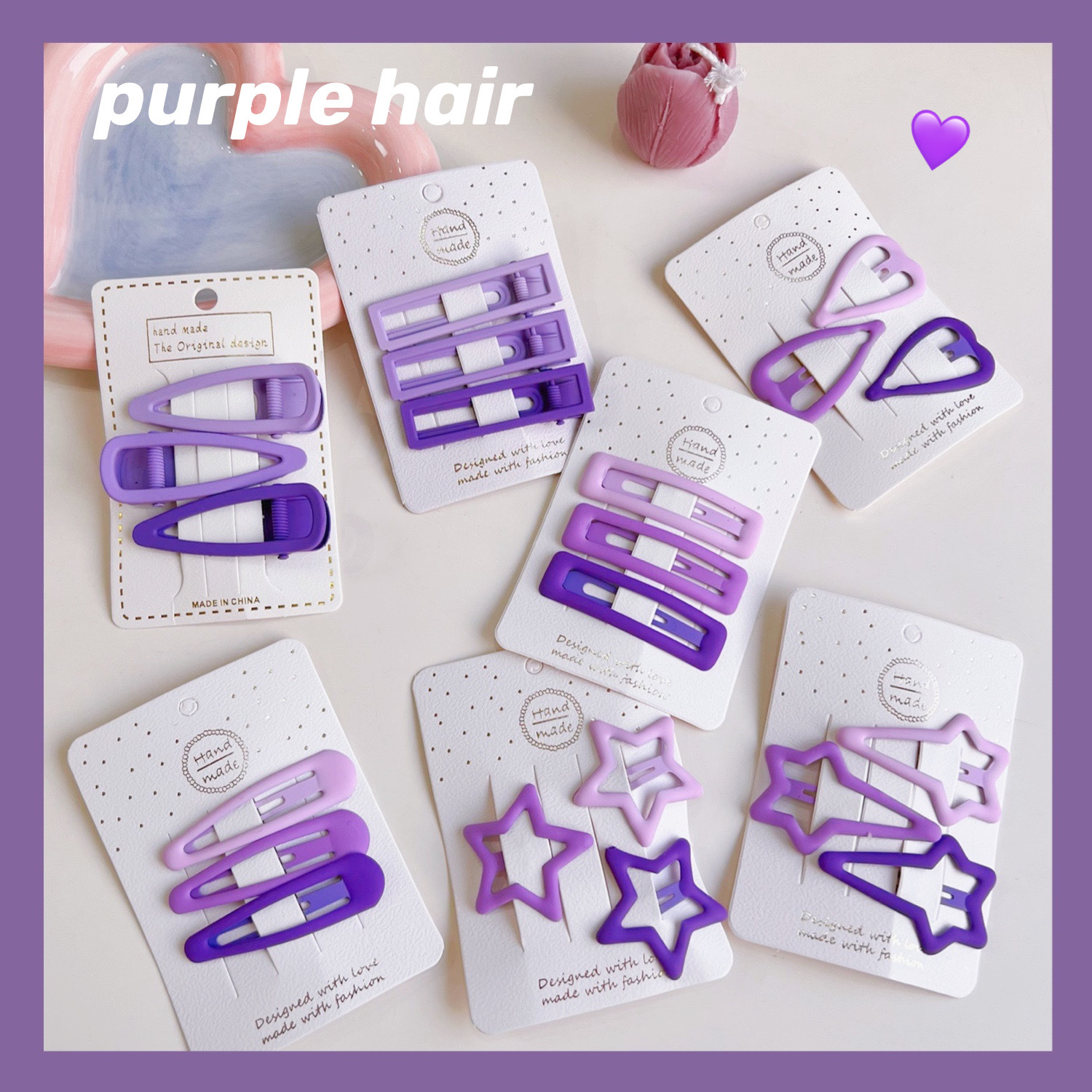 Simple Catharanthus Roseus Blue Color Korean Hairpin Suit Girl Heart BB Clip Metallic Shredded Hair Side Clip Hair Accessory Clips