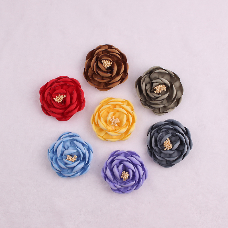 Korean Hairpin Accessories with Core Rose Camellia Semi-Finished Fabric Flower Burning DIY Handmade Hair Ornament Material