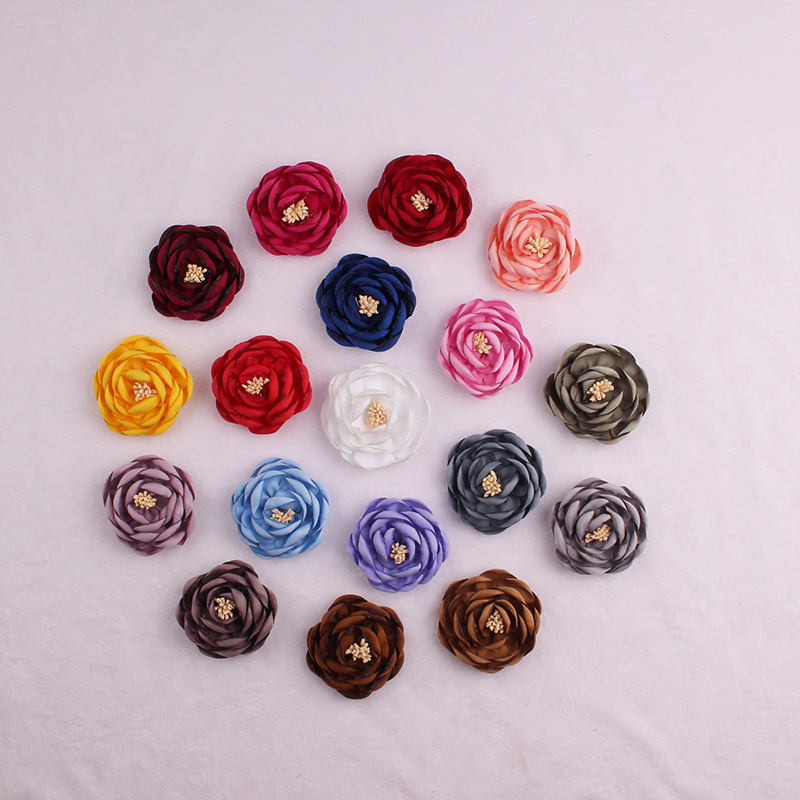 Korean Hairpin Accessories with Core Rose Camellia Semi-Finished Fabric Flower Burning DIY Handmade Hair Ornament Material