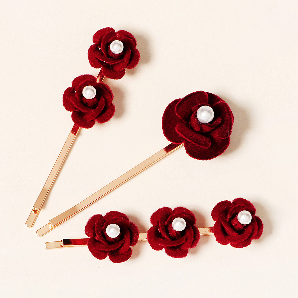Korean Style New Mori Style Pearl Hairpin Vintage Rose Word Clip Bangs Side Cover Barrettes Rose Hairpin