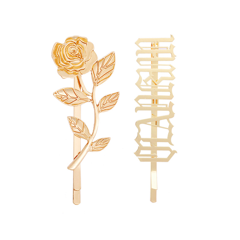 Letter Barrettes Gothic Style Red Style Hair Clip Bang Clip Personalized Hair Accessories for Women Rose Hairpin
