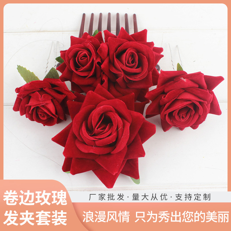 Cloth Rose Artificial Flower Hair Clips Hair Accessories Headwear Bridal Wedding Flower Factory Wholesale Rose Hairpin
