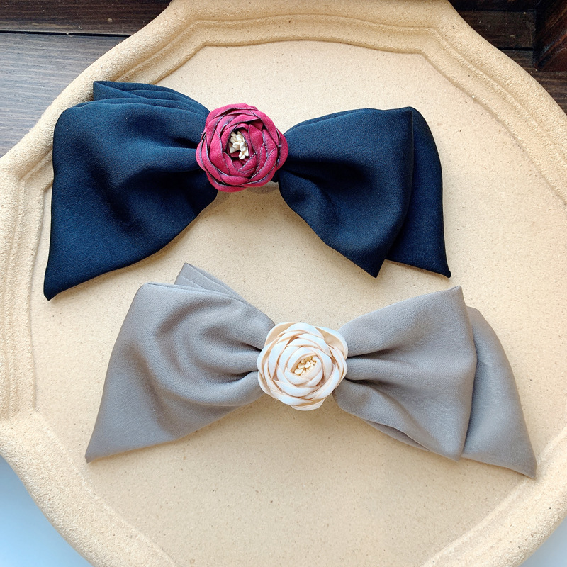  Hair Accessories Rose Double-Layer Irregular Bow Tie Top Clip Mori Style Retro Sweet Adult Back Hair Clip Rose Hairpin