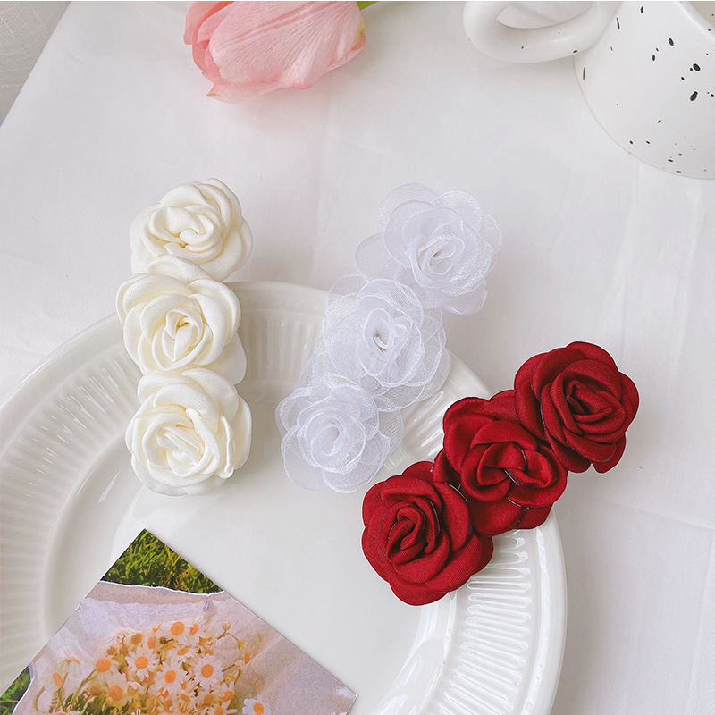 Yarn Retro Rose Three-Dimensional Flower Spring Hairpin Fairy French Style Fairy Headdress Head Hairpin Rose Hairpin