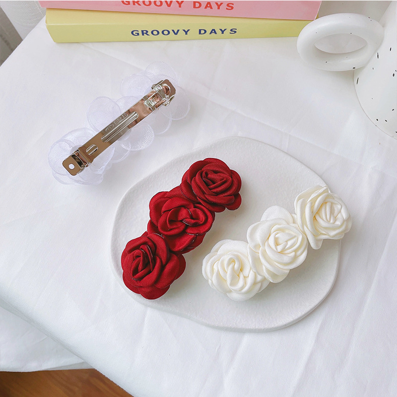Yarn Retro Rose Three-Dimensional Flower Spring Hairpin Fairy French Style Fairy Headdress Head Hairpin Rose Hairpin