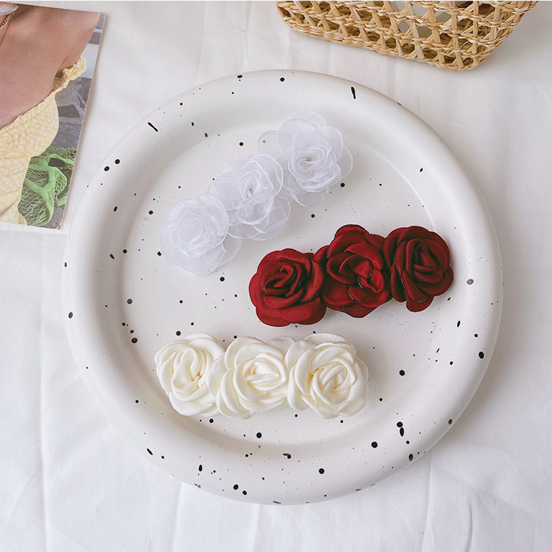 Yarn Retro Rose Three-Dimensional Flower Spring Hairpin Fairy French Style Fairy Headdress Head Hairpin Rose Hairpin