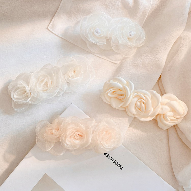 White Barrettes Super Fairy Summer Rose Camellia Flower Barrettes Bang Side Clip Chanel-Style Female Rose Hairpin