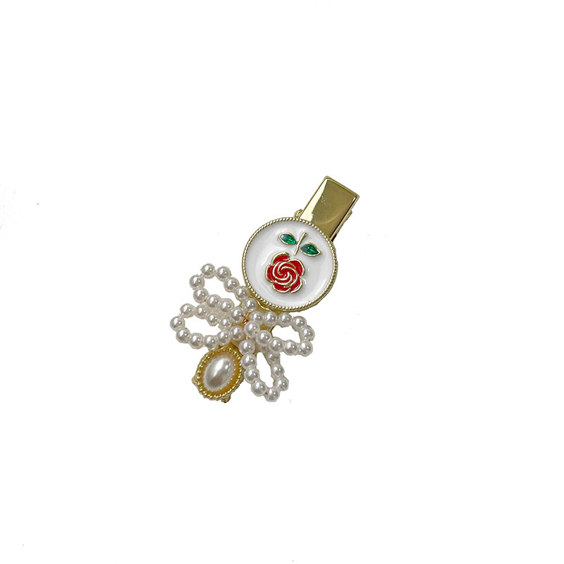 Original Design French Pastoral Style Rose Pearl Barrettes Japanese Side Clip Hairpin Clip Fringe Bobby Pin Rose Hairpin
