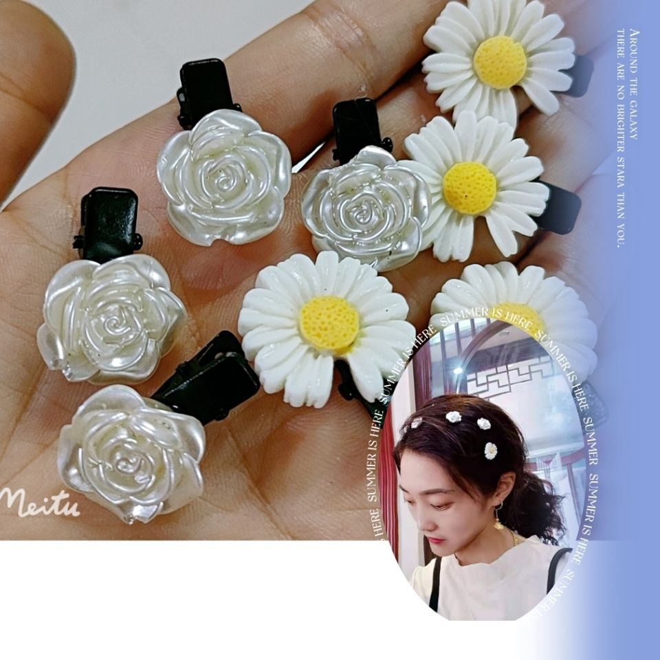  Vintage Court Style Oil Painting Minority Simple Pure Elegant White Rose Barrettes Fairy Full Hairpin Hair Rose Hairpin