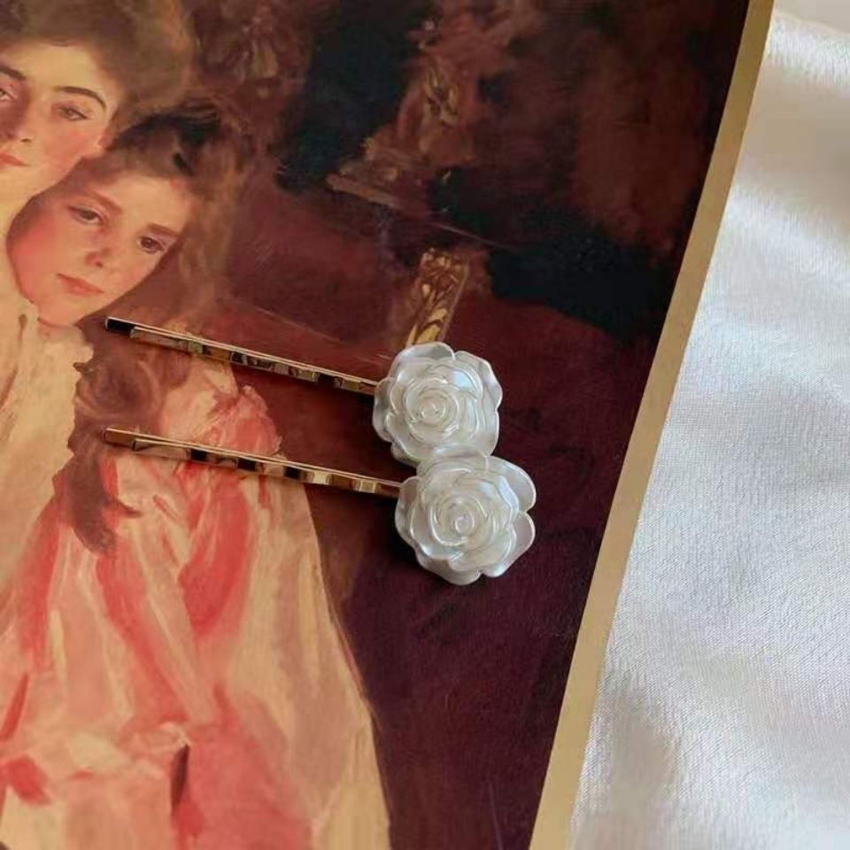  Vintage Court Style Oil Painting Minority Simple Pure Elegant White Rose Barrettes Fairy Full Hairpin Hair Rose Hairpin