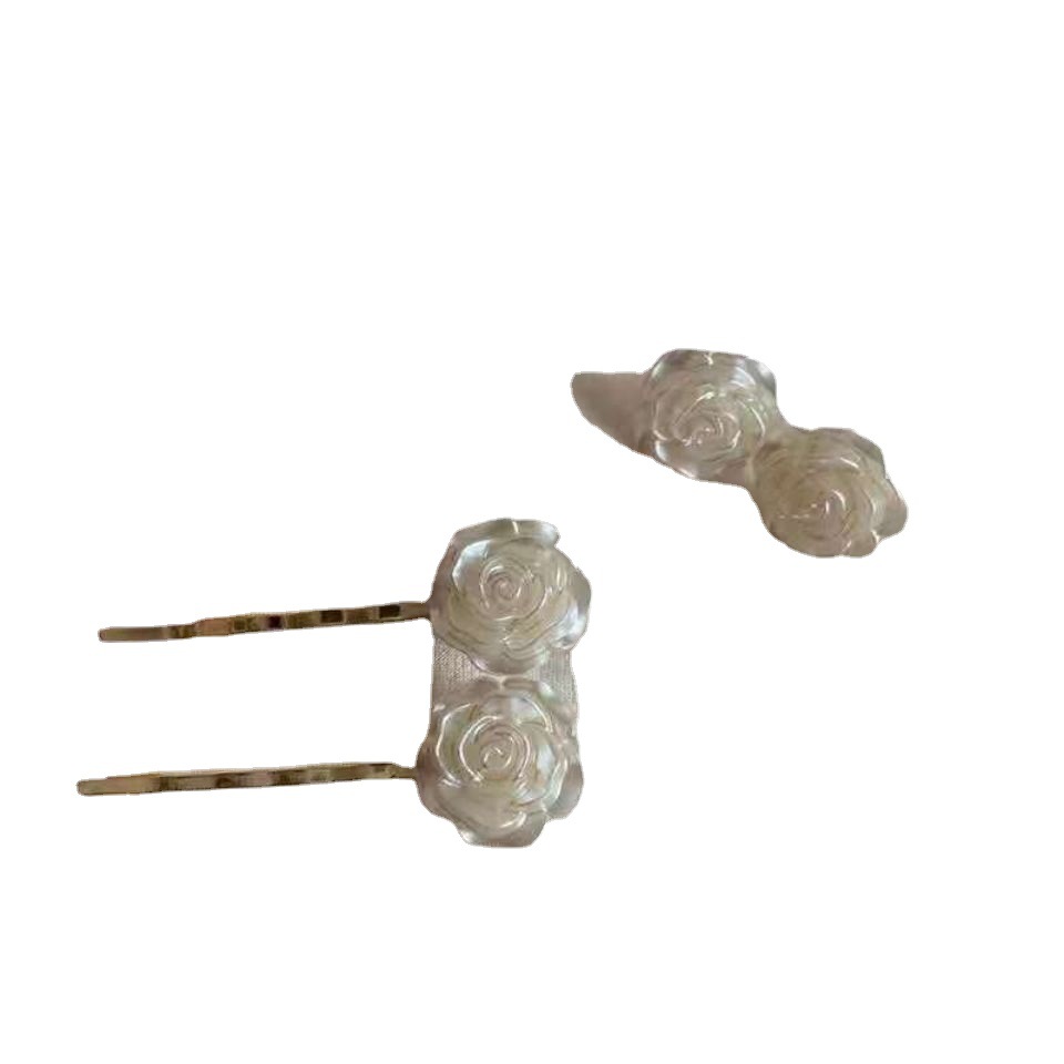  Vintage Court Style Oil Painting Minority Simple Pure Elegant White Rose Barrettes Fairy Full Hairpin Hair Rose Hairpin