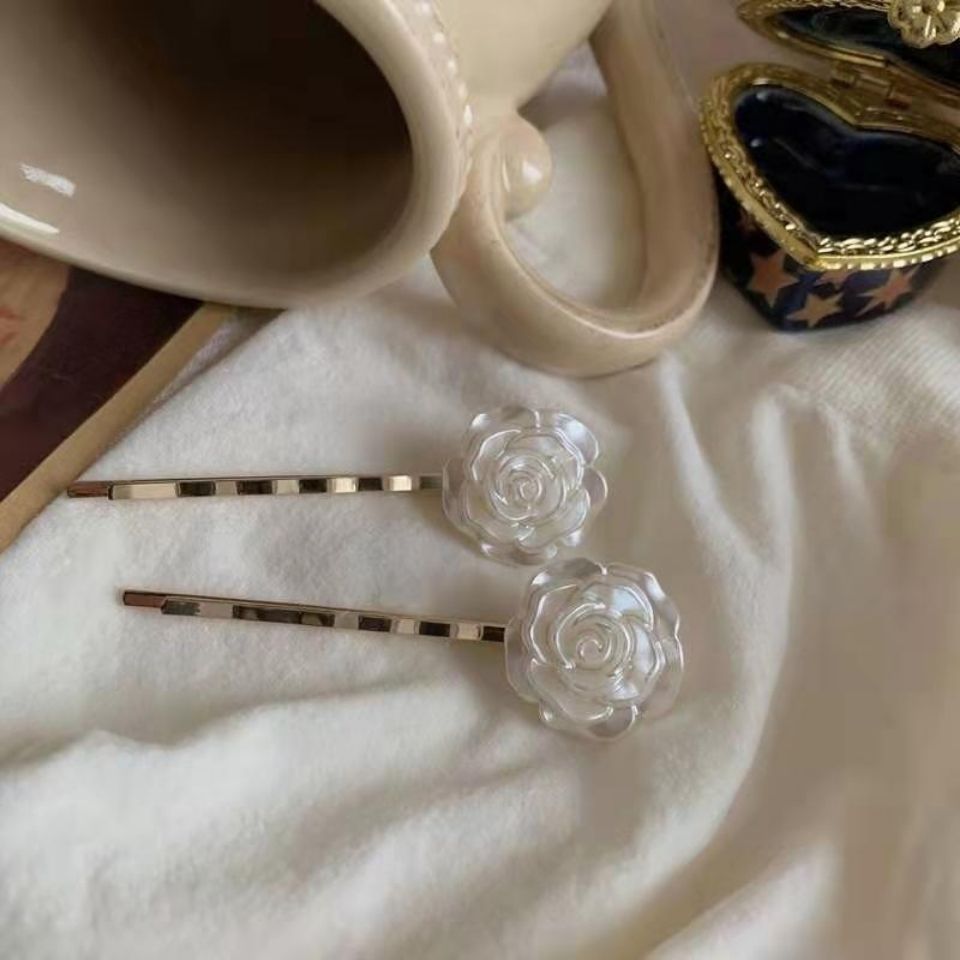  Vintage Court Style Oil Painting Minority Simple Pure Elegant White Rose Barrettes Fairy Full Hairpin Hair Rose Hairpin