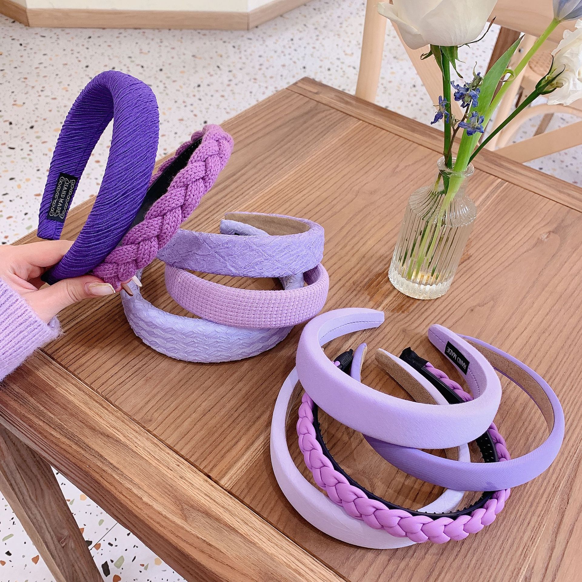 Catharanthus Roseus Blue Headband Sweet All-Matching Hairpin Fabric Sponge Headband Girls&#039; Hair Accessories Autumn/Winter Japanese and Korean Headdress Fashion