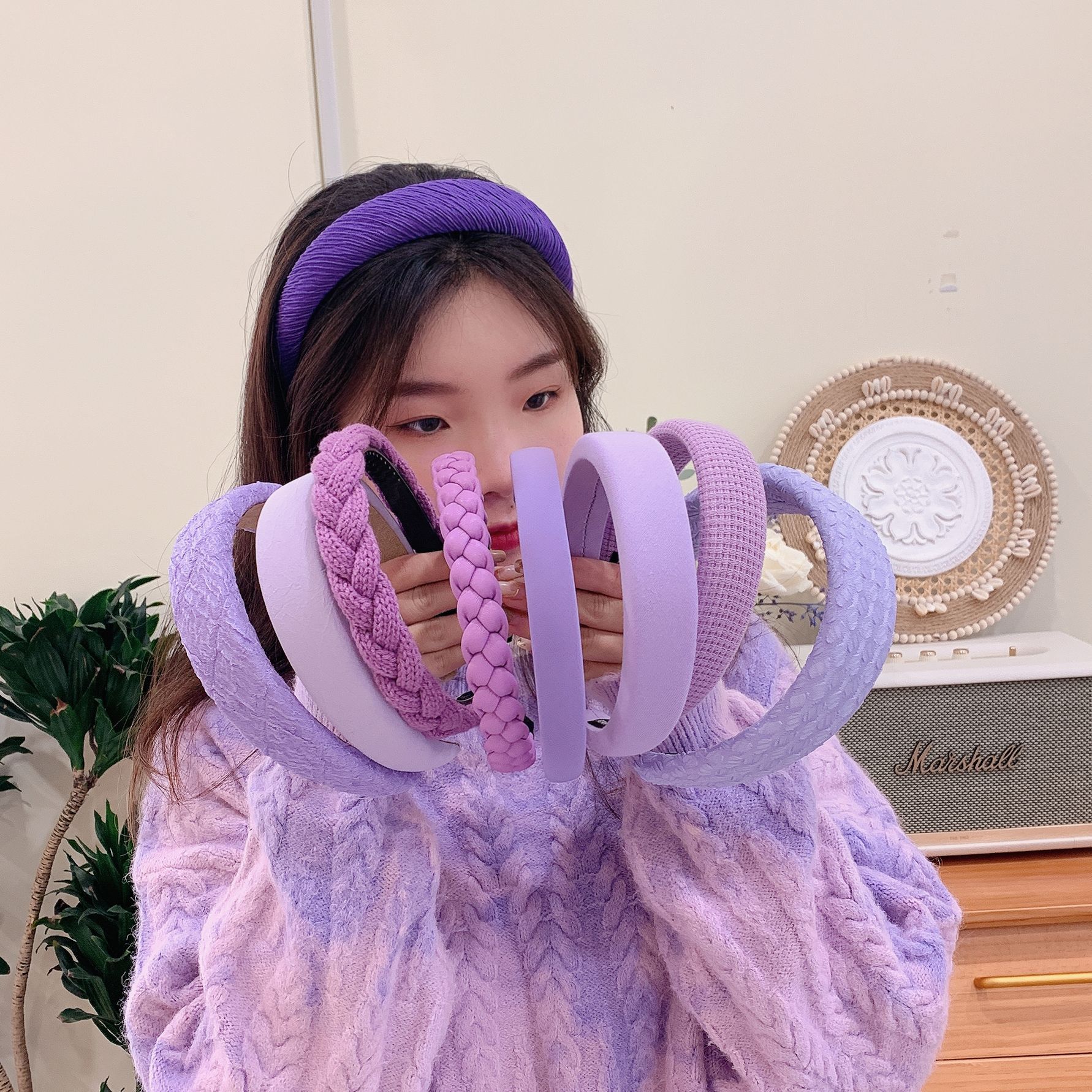 Catharanthus Roseus Blue Headband Sweet All-Matching Hairpin Fabric Sponge Headband Girls&#039; Hair Accessories Autumn/Winter Japanese and Korean Headdress Fashion
