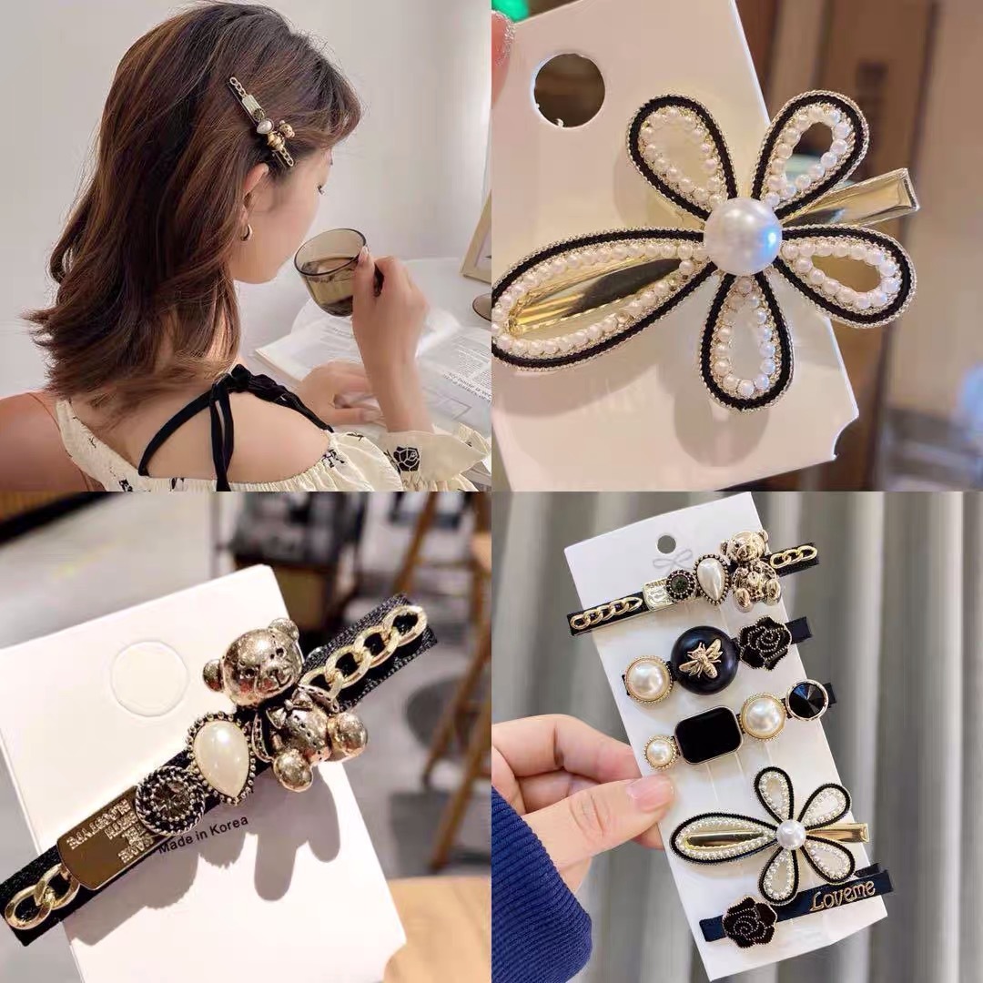 Set Barrettes Side Clip Bangs Pearl Hairpin Retro Debutante Style Cartoon Cute Girl