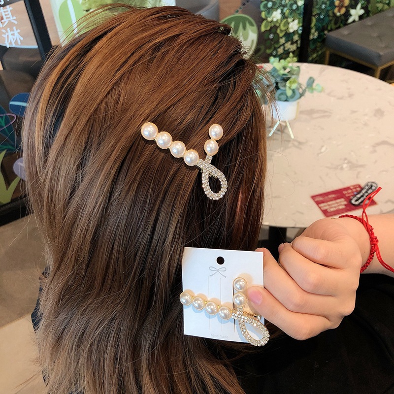 Sweet pearl hairpin web celebrity south Korean side clip versatile bangs flash drill clip duck mouth clip ins hair accessories