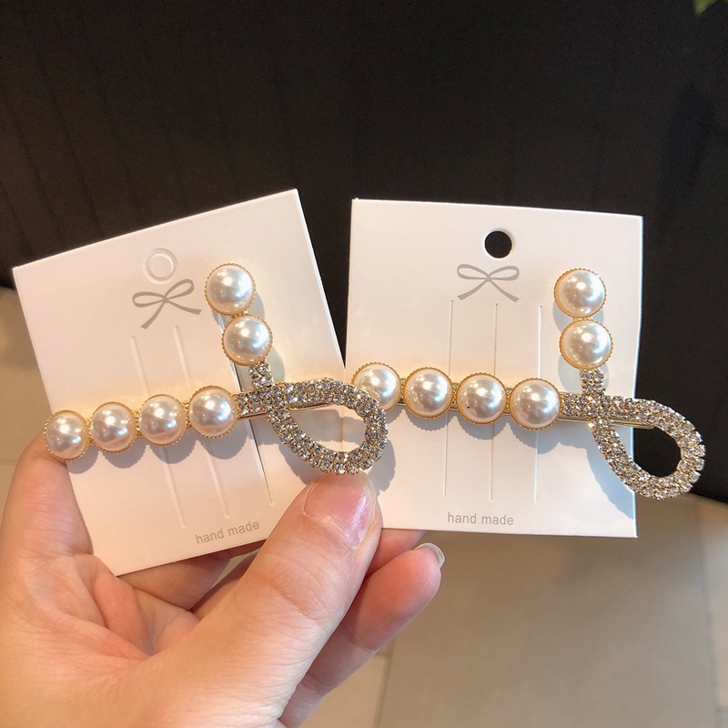 Sweet pearl hairpin web celebrity south Korean side clip versatile bangs flash drill clip duck mouth clip ins hair accessories