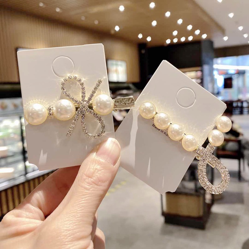 Sweet pearl hairpin web celebrity south Korean side clip versatile bangs flash drill clip duck mouth clip ins hair accessories
