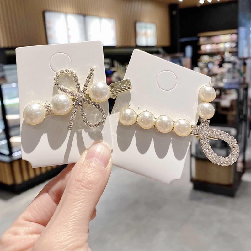 Sweet pearl hairpin web celebrity south Korean side clip versatile bangs flash drill clip duck mouth clip ins hair accessories