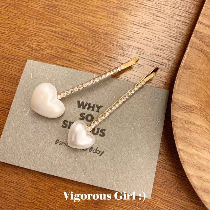 Dust! Chic elegant love pearl hairpin Rhinestone Word Clip Bangs Clip South Korea Web Celebrity Hairpin Hair Accessories Women