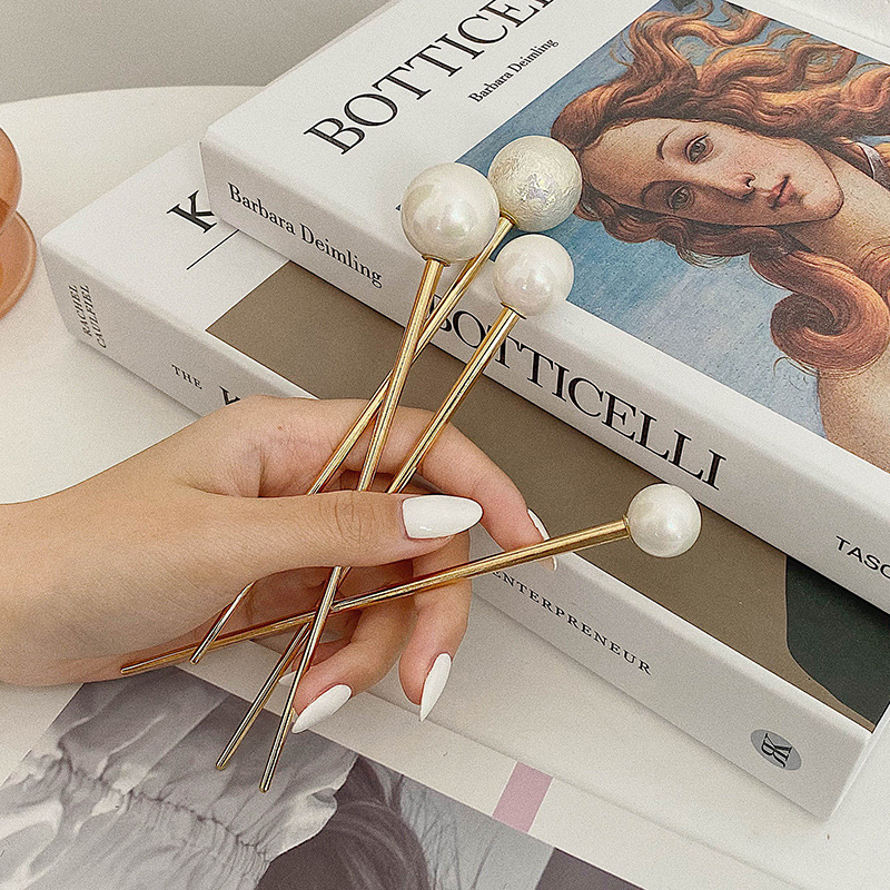 All-Matching Graceful White Pearl Hairpin Simple Modern Daily Hair Plug Hair Clasp Ins Metal Ball Updo Pin