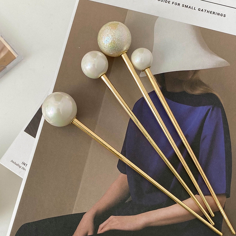 All-Matching Graceful White Pearl Hairpin Simple Modern Daily Hair Plug Hair Clasp Ins Metal Ball Updo Pin