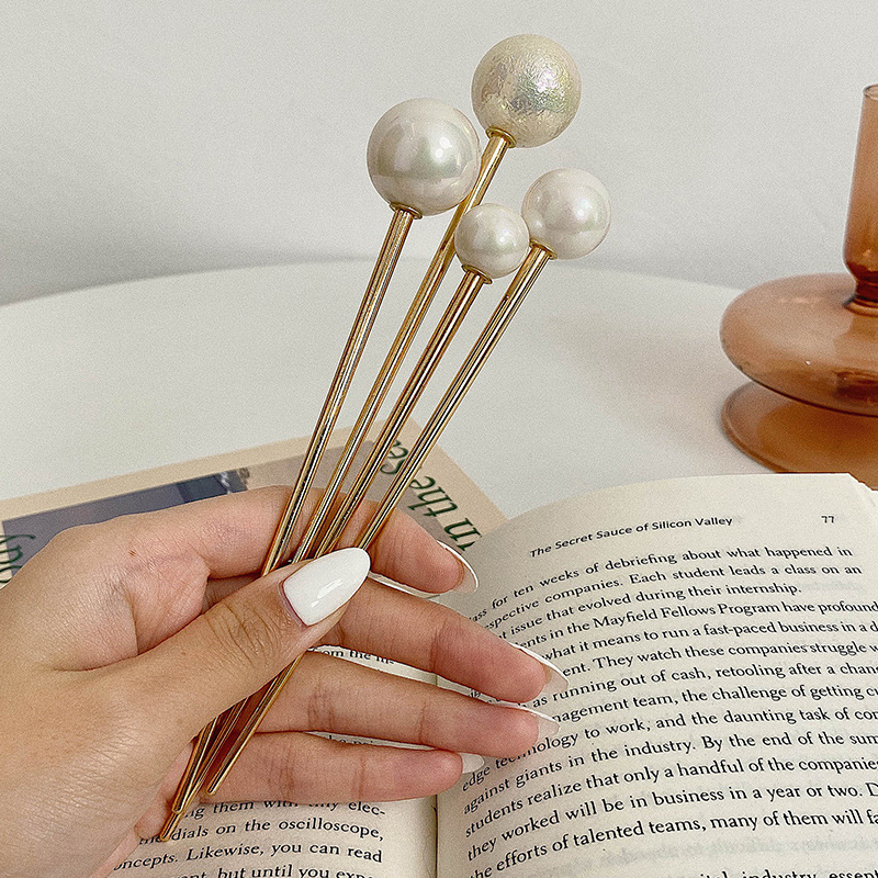 All-Matching Graceful White Pearl Hairpin Simple Modern Daily Hair Plug Hair Clasp Ins Metal Ball Updo Pin