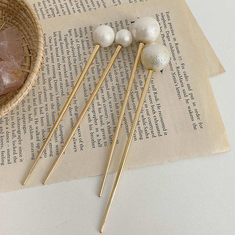 All-Matching Graceful White Pearl Hairpin Simple Modern Daily Hair Plug Hair Clasp Ins Metal Ball Updo Pin