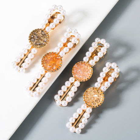 Korean Hot-Selling Elegant Hair Clip Rhinestone Pearl Hairpin Retro Geometric Word Clip Elegant Simple Bangs Clip