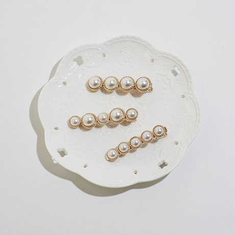 New south Korean INS web celebrity size pearl hairpin bangs clip girls elegant joker gold duck mouth clip tiara