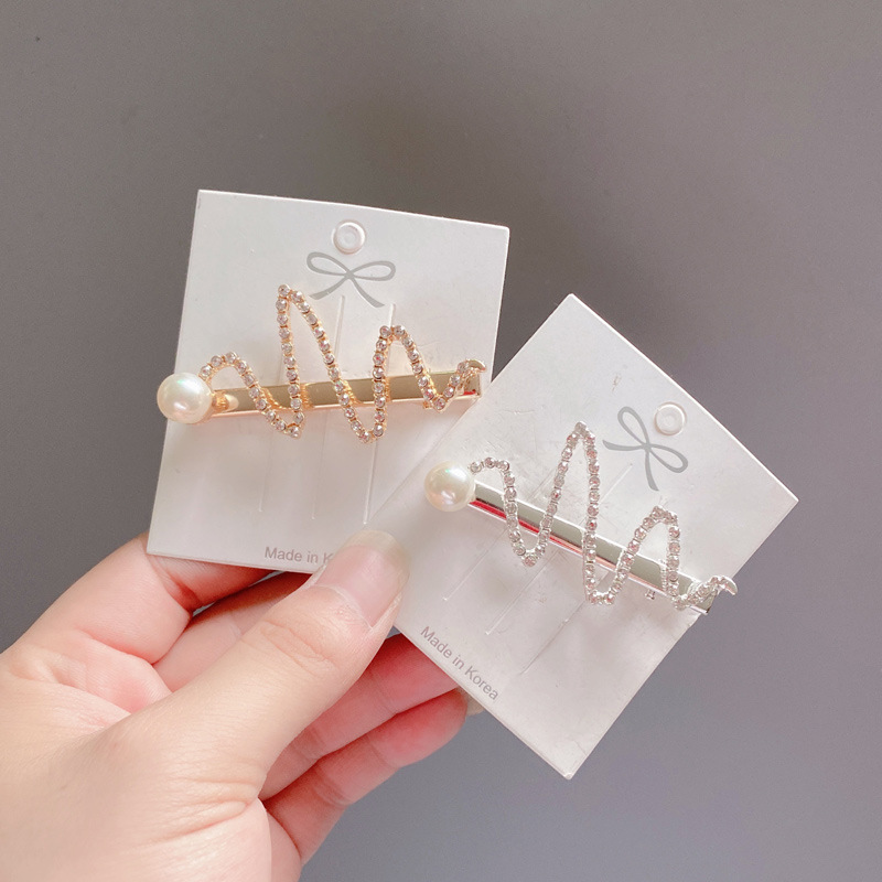 Korean Style Rhinestone Snake Barrettes Personality Maiden Pearl Hairpin Creative Duckbill Clip Sub Bang Clip Push Head Accessories