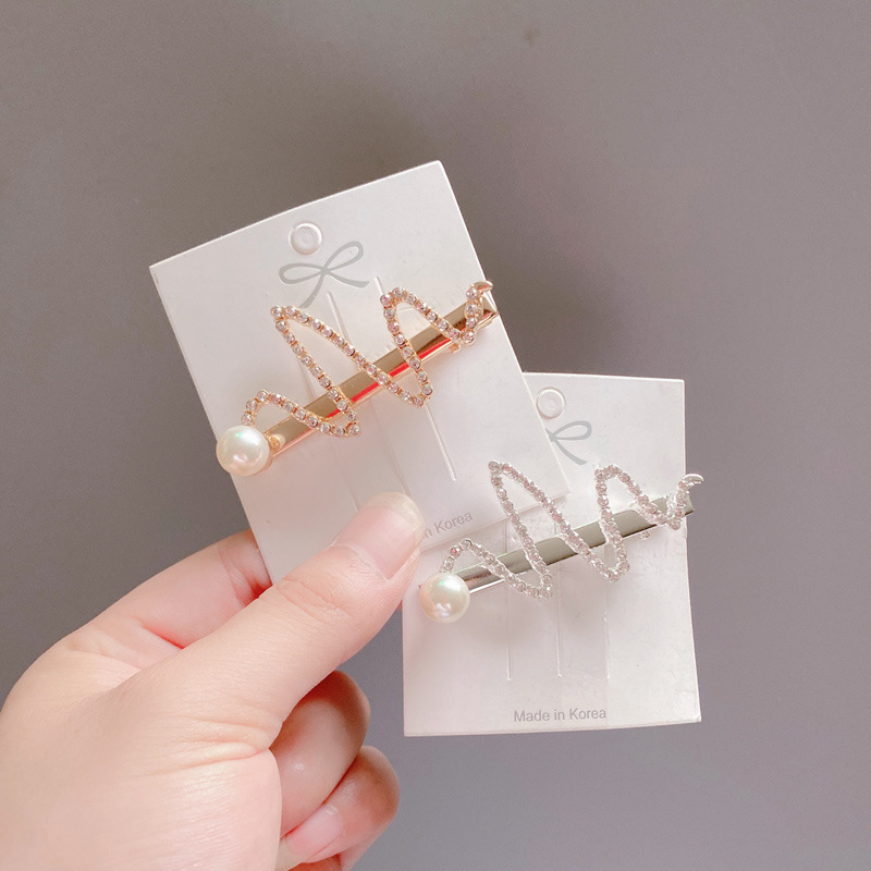 Korean Style Rhinestone Snake Barrettes Personality Maiden Pearl Hairpin Creative Duckbill Clip Sub Bang Clip Push Head Accessories
