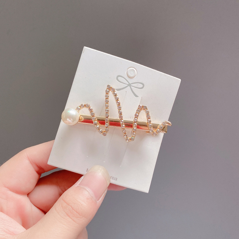 Korean Style Rhinestone Snake Barrettes Personality Maiden Pearl Hairpin Creative Duckbill Clip Sub Bang Clip Push Head Accessories